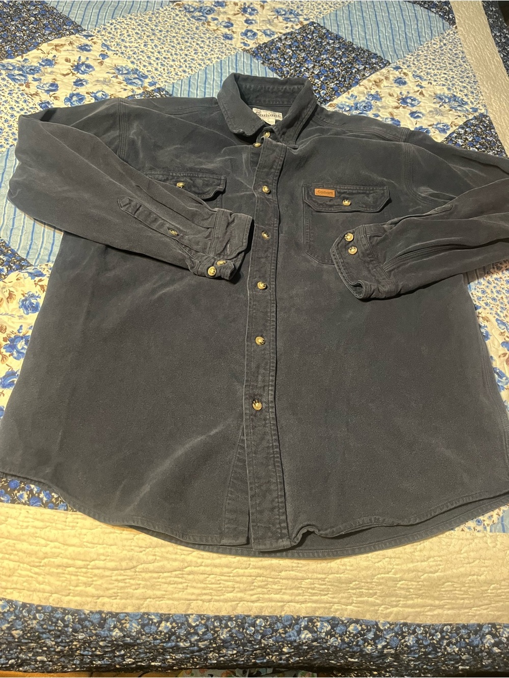 Carhartt Men's Navy Button-Down Canvas Work Shirt Large - Picture 2 of 7